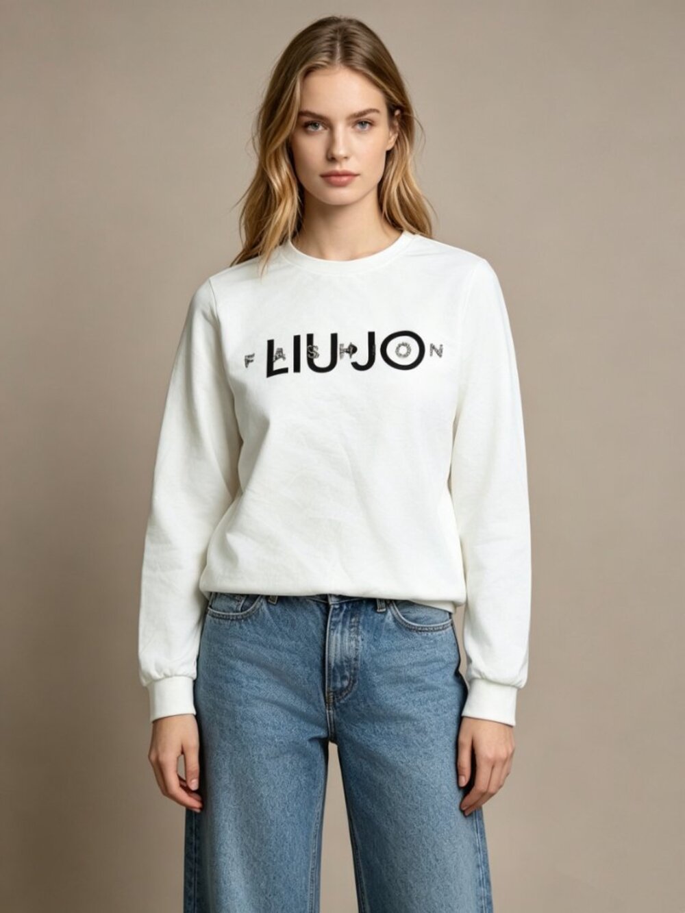 NWOT LIU JO Women's Crystal Logo Sweatshirt Size L Cotton Blend Pullover